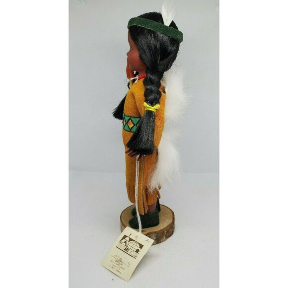 Indien Art Eskimo Doll Moving Eyelids Real Wood Stand Authentic Clothing Vintage - Picture 11 of 12